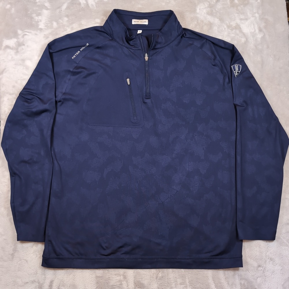 Peter Millar Verge Windowpane 1/4-Zip Pullover Mens XL Navy Blue Golf Athletic
